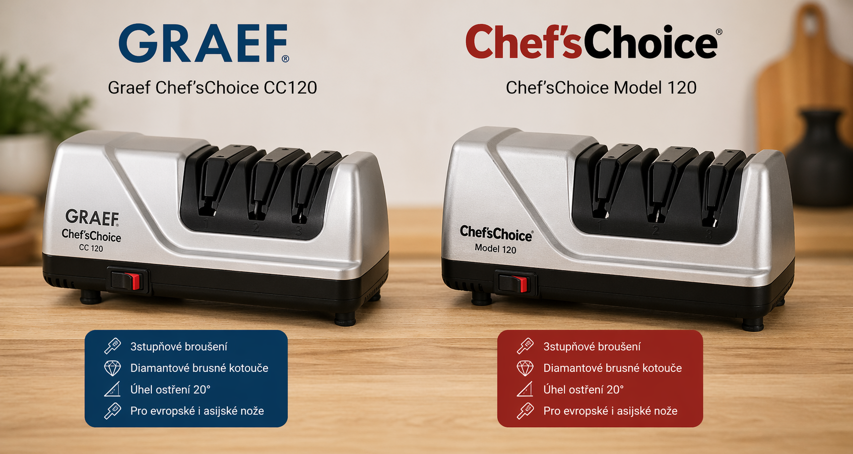 Jaký je rozdíl mezi bruskami Graef a Chef’sChoice?