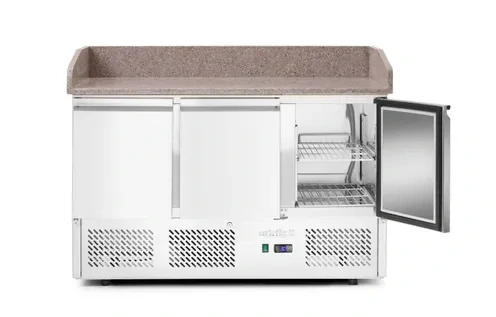 Třídveřový chladicí vozík na pizzu se skleněným nástavcem a žulovou pracovní deskou, Arktic, 254L, 230V/400W, 1400x700x(H)1491mm