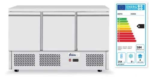 Třídveřový chladicí vozík na pizzu se skleněným nástavcem a žulovou pracovní deskou, Arktic, 254L, 230V/400W, 1400x700x(H)1491mm