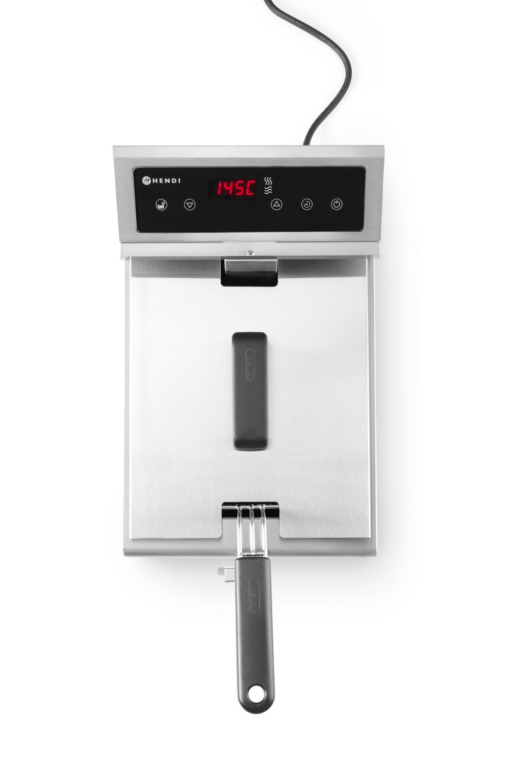 HENDI | Indukční fritéza s výpustí, objem 8 litrů, Profi Line, Světle šedá, 230V/3500W, 288x619x(H)408mm