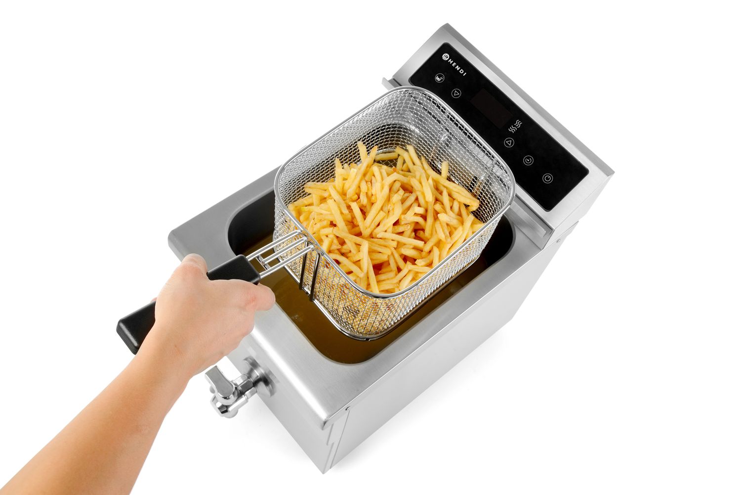 HENDI | Indukční fritéza s výpustí, objem 8 litrů, Profi Line, Světle šedá, 230V/3500W, 288x619x(H)408mm