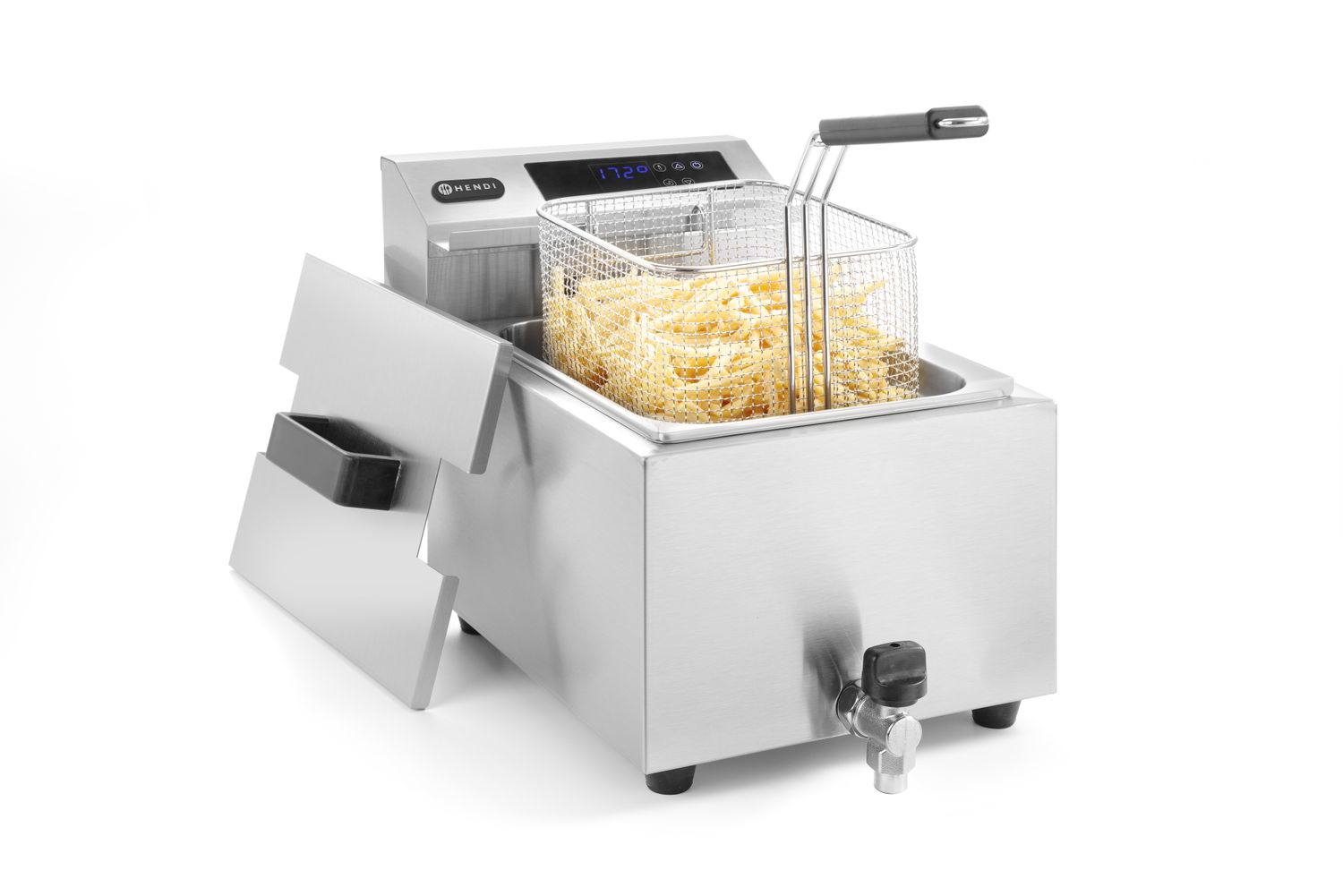 HENDI | Fritéza s výpustí digitální, objem 8 litrů, Profi Line, 8L, 230V/3500W, 305x515x(H)345mm