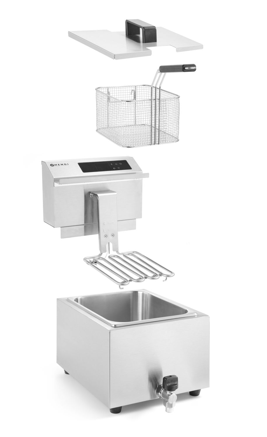 HENDI | Fritéza s výpustí digitální, objem 8 litrů, Profi Line, 8L, 230V/3500W, 305x515x(H)345mm