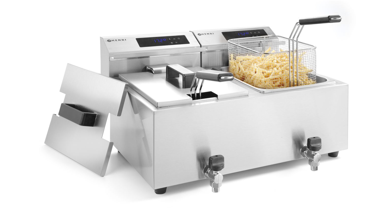 HENDI | Fritéza s výpustí digitální, objem 2x8 litrů, Profi Line, 230V/7000W, 605x515x(H)350mm