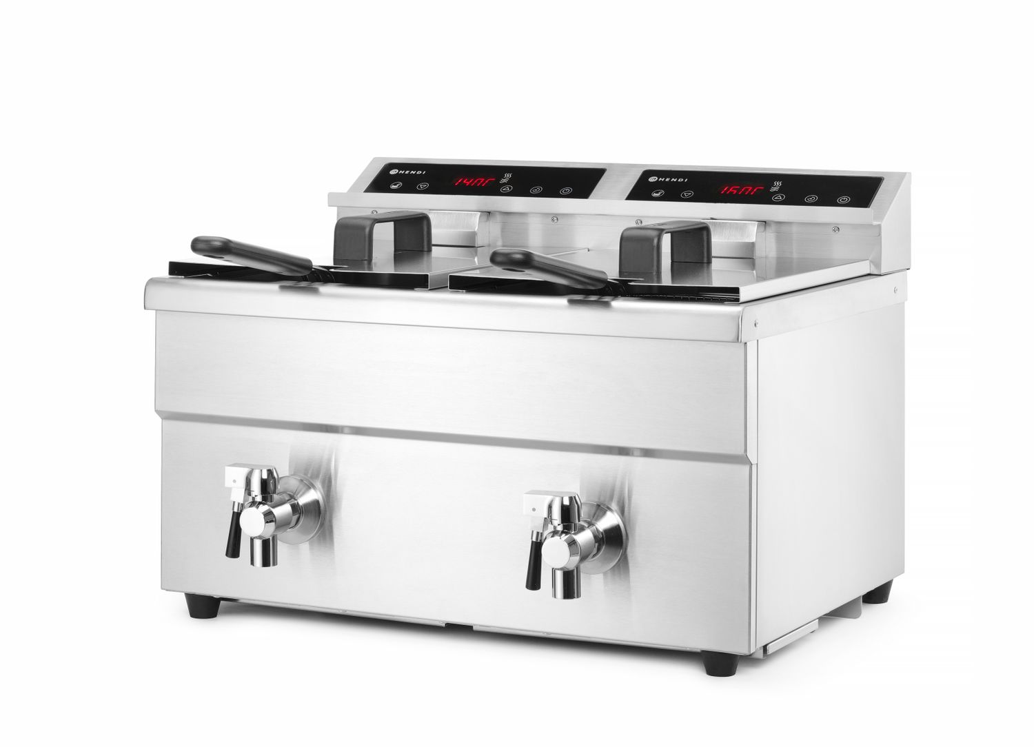 HENDI | Indukční fritéza s výpustí, objem 2x8 litrů, Profi Line, 230V/7000W, 577x609x(H)410mm