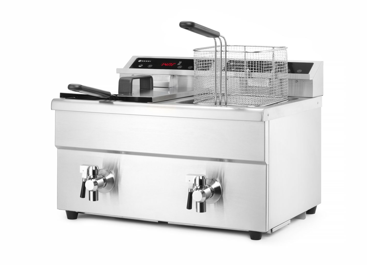 HENDI | Indukční fritéza s výpustí, objem 2x8 litrů, Profi Line, 230V/7000W, 577x609x(H)410mm