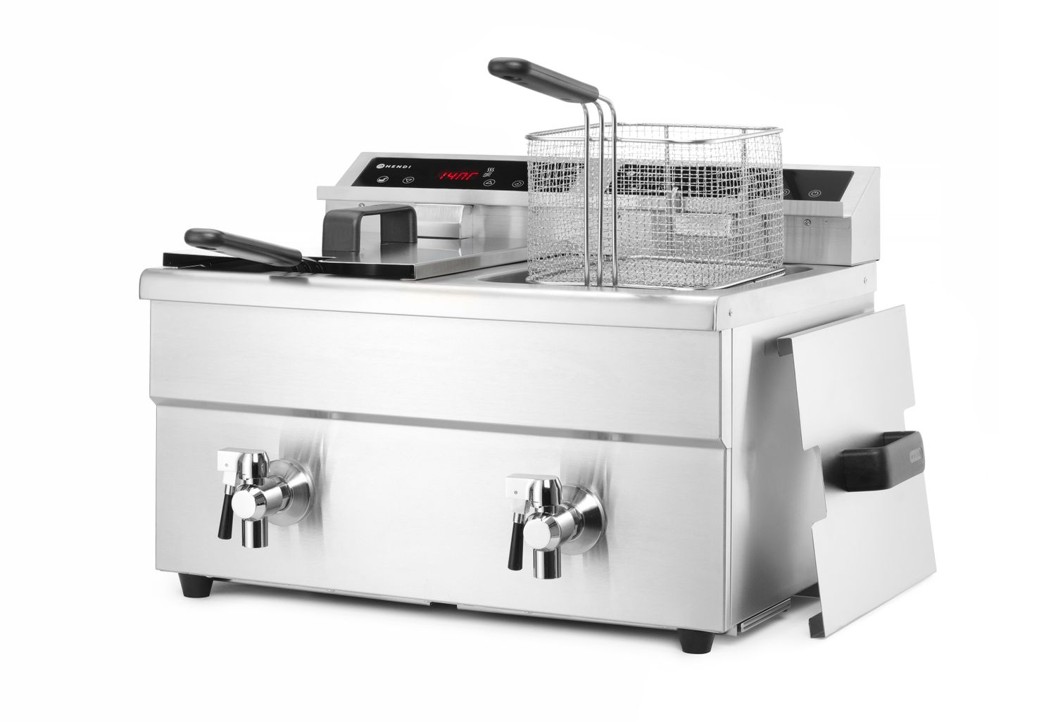 HENDI | Indukční fritéza s výpustí, objem 2x8 litrů, Profi Line, 230V/7000W, 577x609x(H)410mm