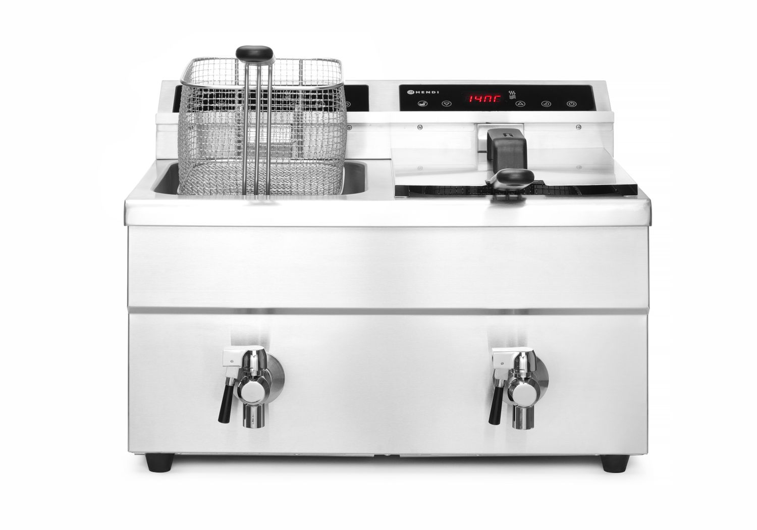 HENDI | Indukční fritéza s výpustí, objem 2x8 litrů, Profi Line, 230V/7000W, 577x609x(H)410mm