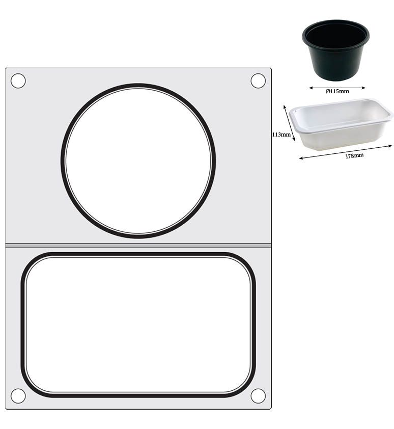 Těsnicí matrice pro těsnicí stroj , HENDI, 2 nádoby: 1x 178x113 mm + 1x ø115 mm