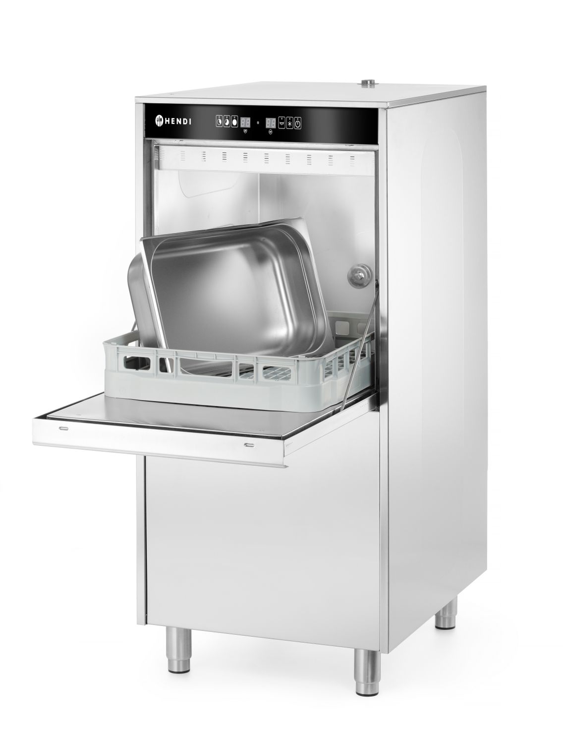Myčka nádobí na hrnce a tácy 50x60 - elektronicky řízená, s dávkovačem mycího prostředku a vypouštěcím čerpadlem, HENDI, 400V/7100W, 595x777x(H)1335mm