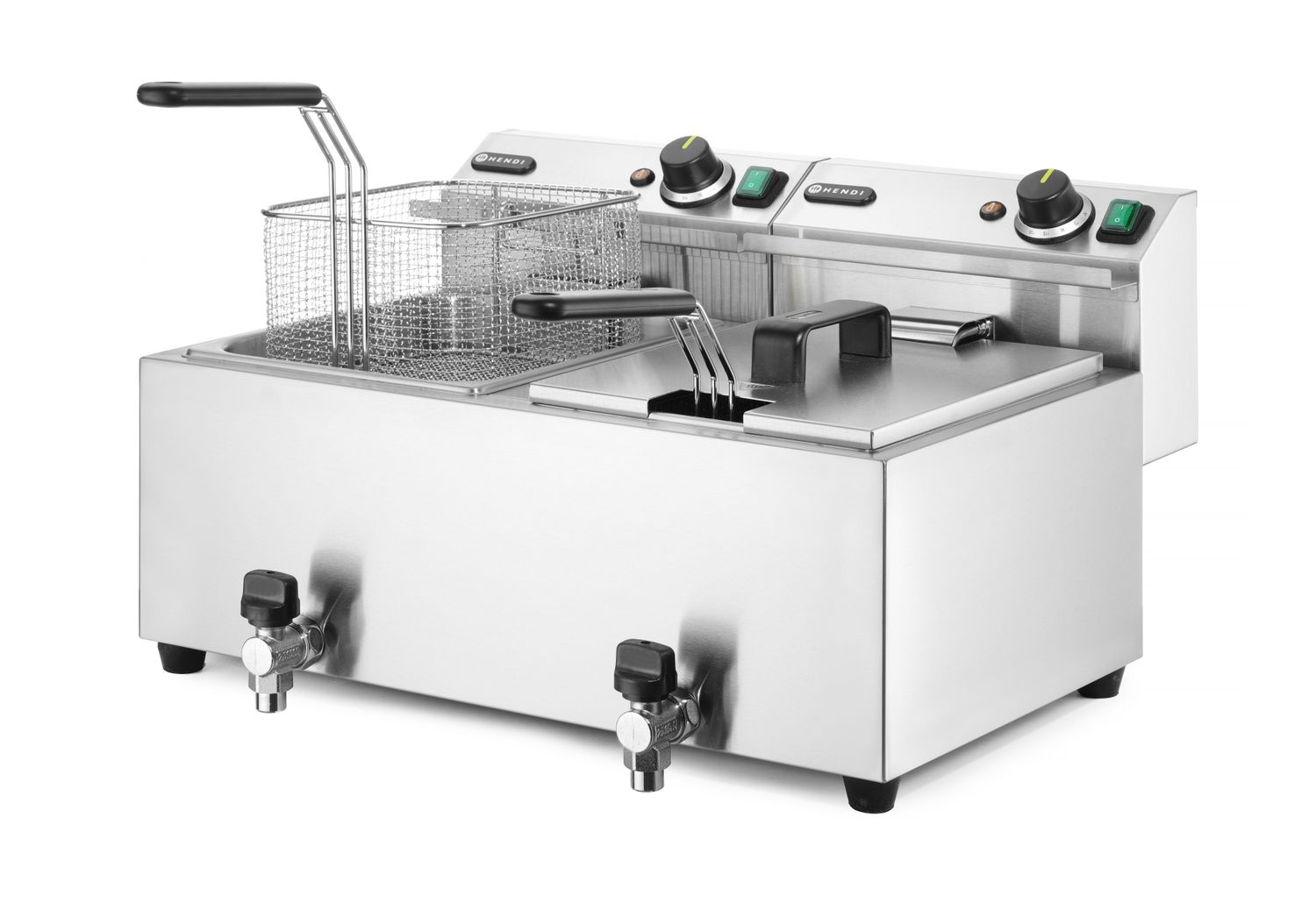 HENDI | Fritéza s výpustí, objem 2x8 litrů, Profi Line, Světle šedá, 230V/7000W, 610x515x(H)369mm