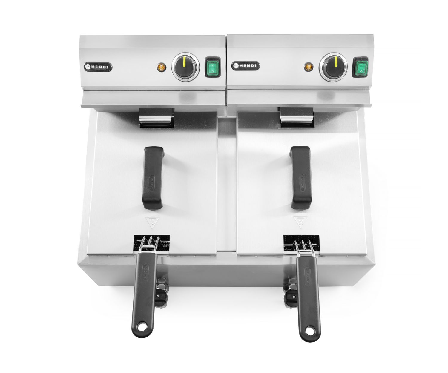 HENDI | Fritéza s výpustí, objem 2x8 litrů, Profi Line, Světle šedá, 230V/7000W, 610x515x(H)369mm