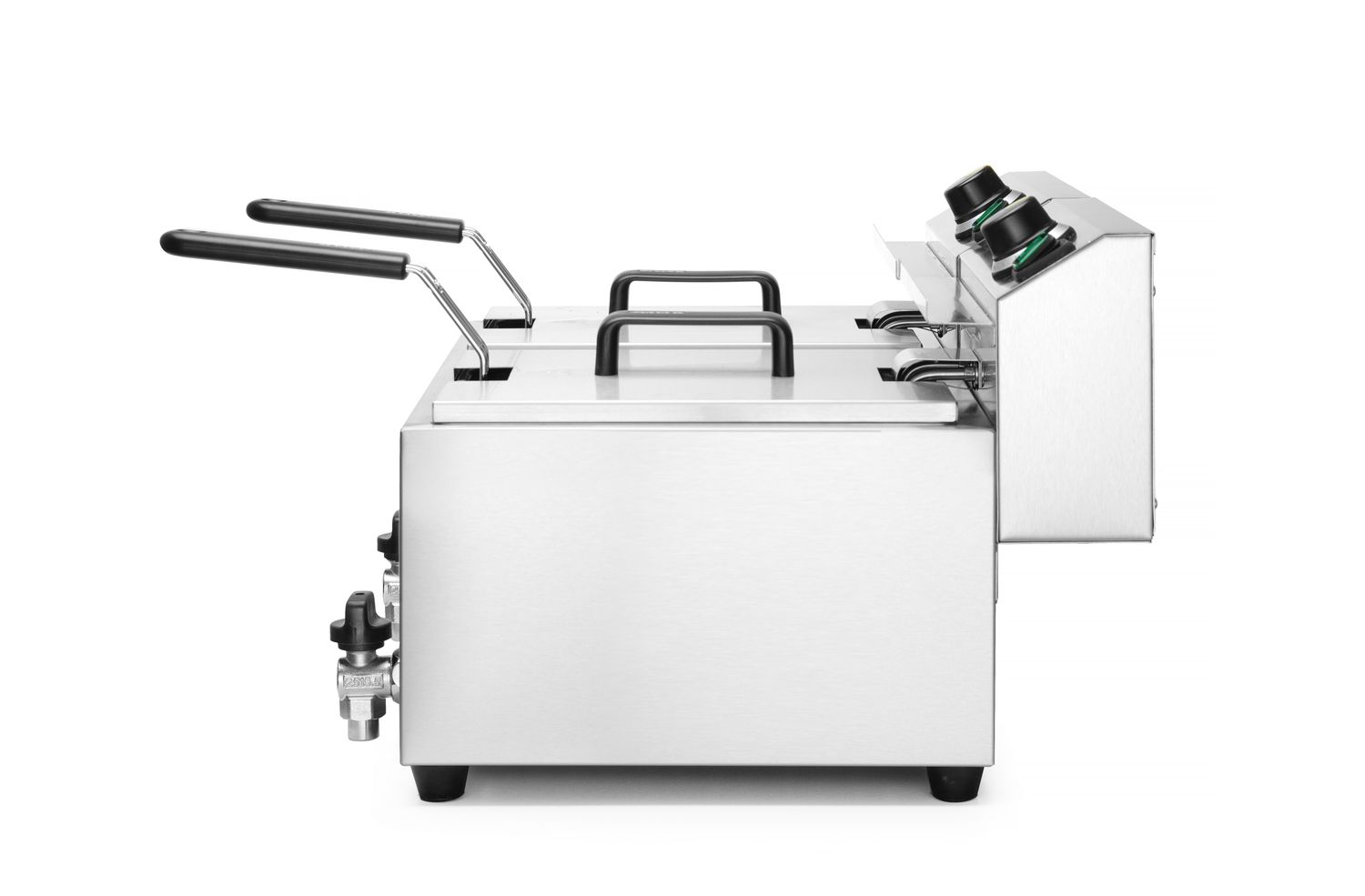 HENDI | Fritéza s výpustí, objem 2x8 litrů, Profi Line, Světle šedá, 230V/7000W, 610x515x(H)369mm