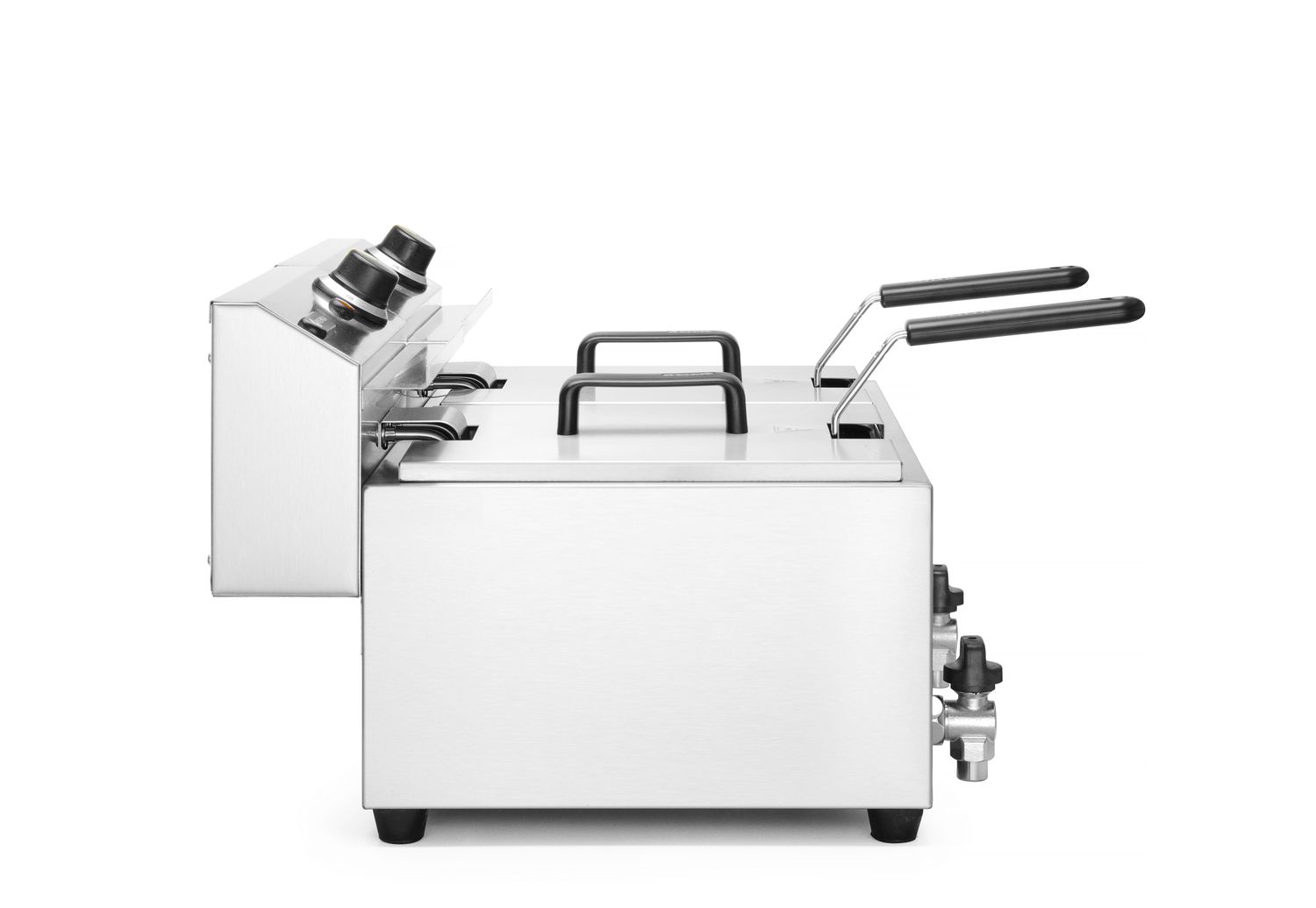 HENDI | Fritéza s výpustí, objem 2x8 litrů, Profi Line, Světle šedá, 230V/7000W, 610x515x(H)369mm