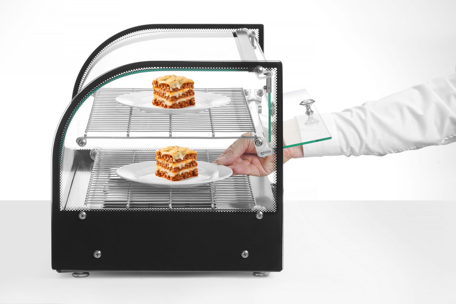 Dvojitý displej vyhřívané pracovní desky, HENDI, dvě patra, Černá, 220-240V/800W, 554x376x(H)376mm