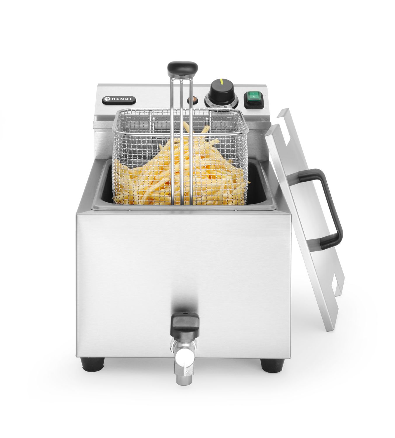 HENDI | Fritéza s výpustí, objem 8 litrů, Profi Line, Světle šedá, 230V/3500W, 305x515x(H)354mm