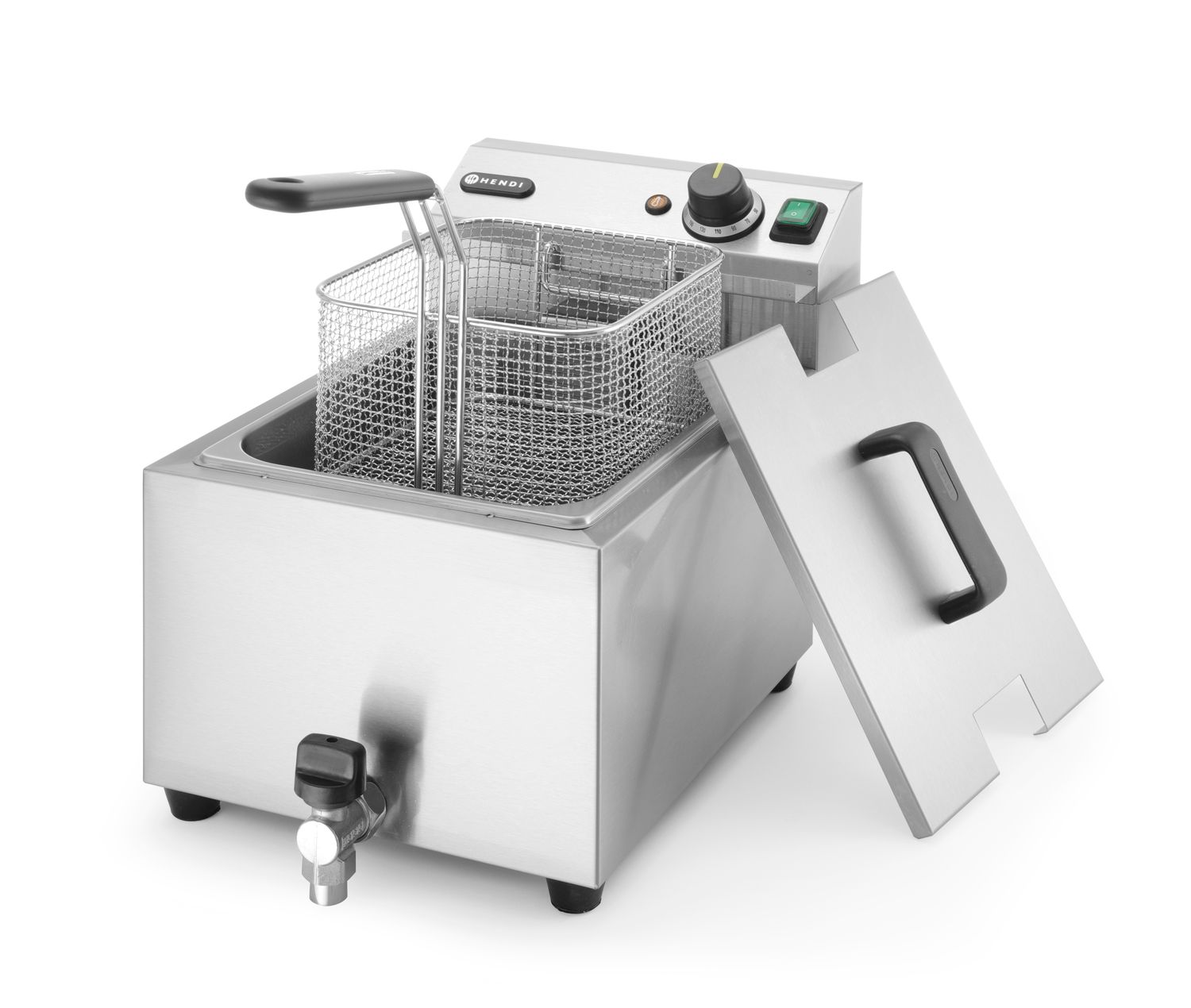 HENDI | Fritéza s výpustí, objem 8 litrů, Profi Line, Světle šedá, 230V/3500W, 305x515x(H)354mm