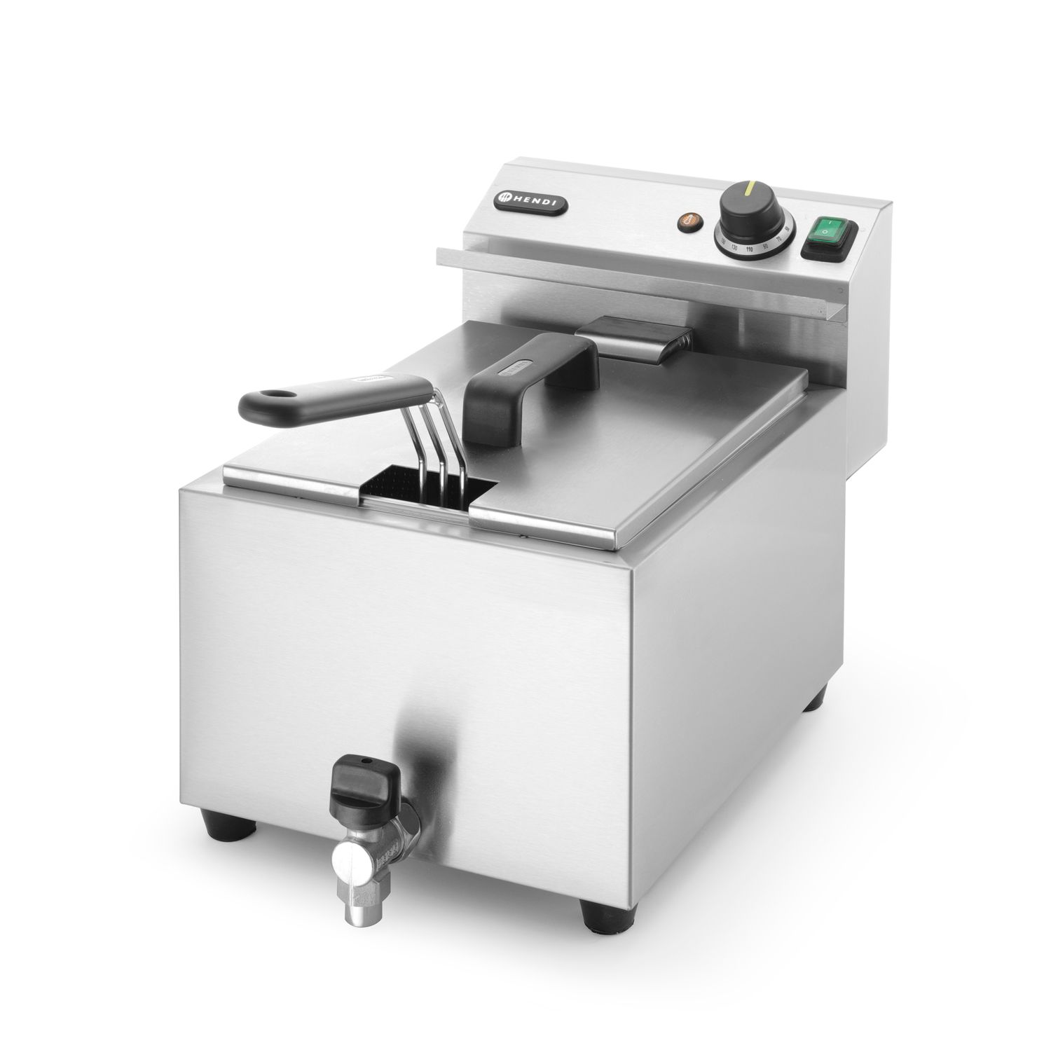 HENDI | Fritéza s výpustí, objem 8 litrů, Profi Line, Světle šedá, 230V/3500W, 305x515x(H)354mm