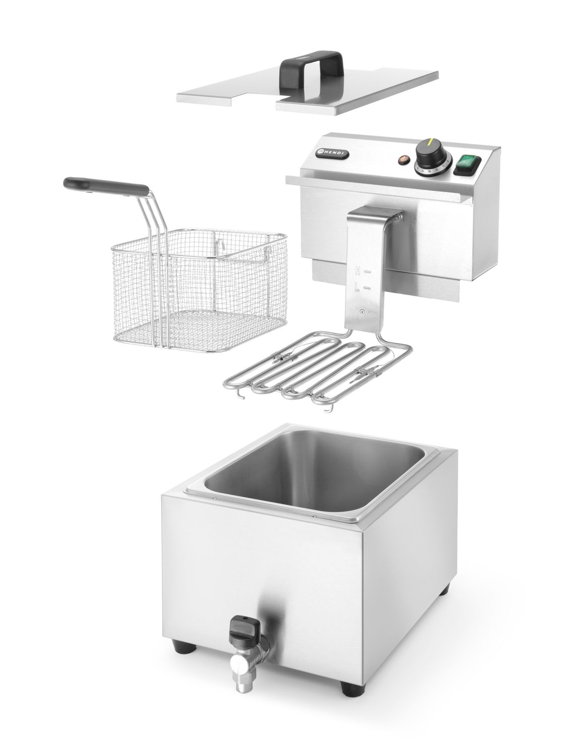 HENDI | Fritéza s výpustí, objem 8 litrů, Profi Line, Světle šedá, 230V/3500W, 305x515x(H)354mm