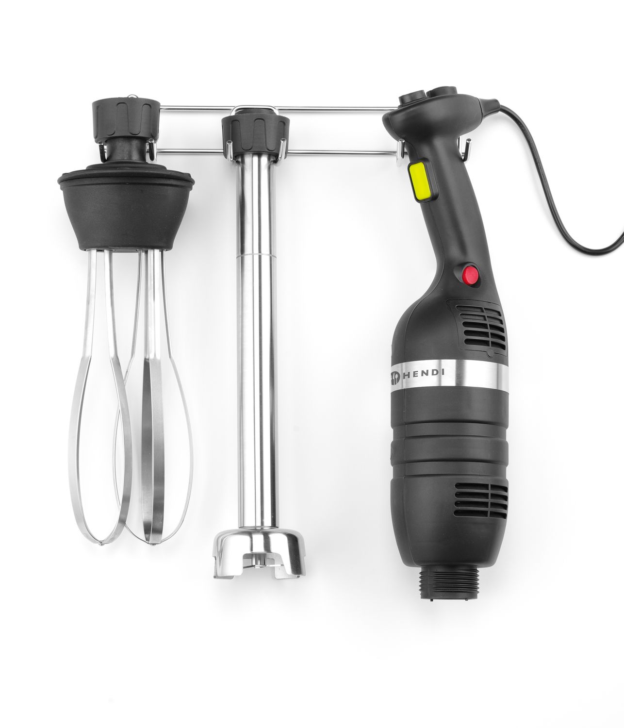 Sada: Tyčový mixér 350 s regulací rychlosti + šlehací metla + nástěnný stojan, HENDI, Kitchen Line, Černá, 230V/350W, 110x324x(H)816mm