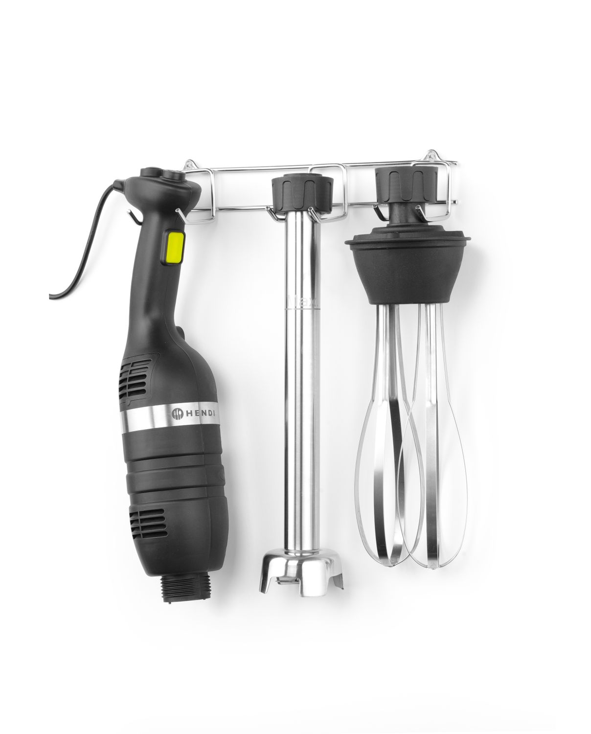 Sada: Tyčový mixér 350 s regulací rychlosti + šlehací metla + nástěnný stojan, HENDI, Kitchen Line, Černá, 230V/350W, 110x324x(H)816mm