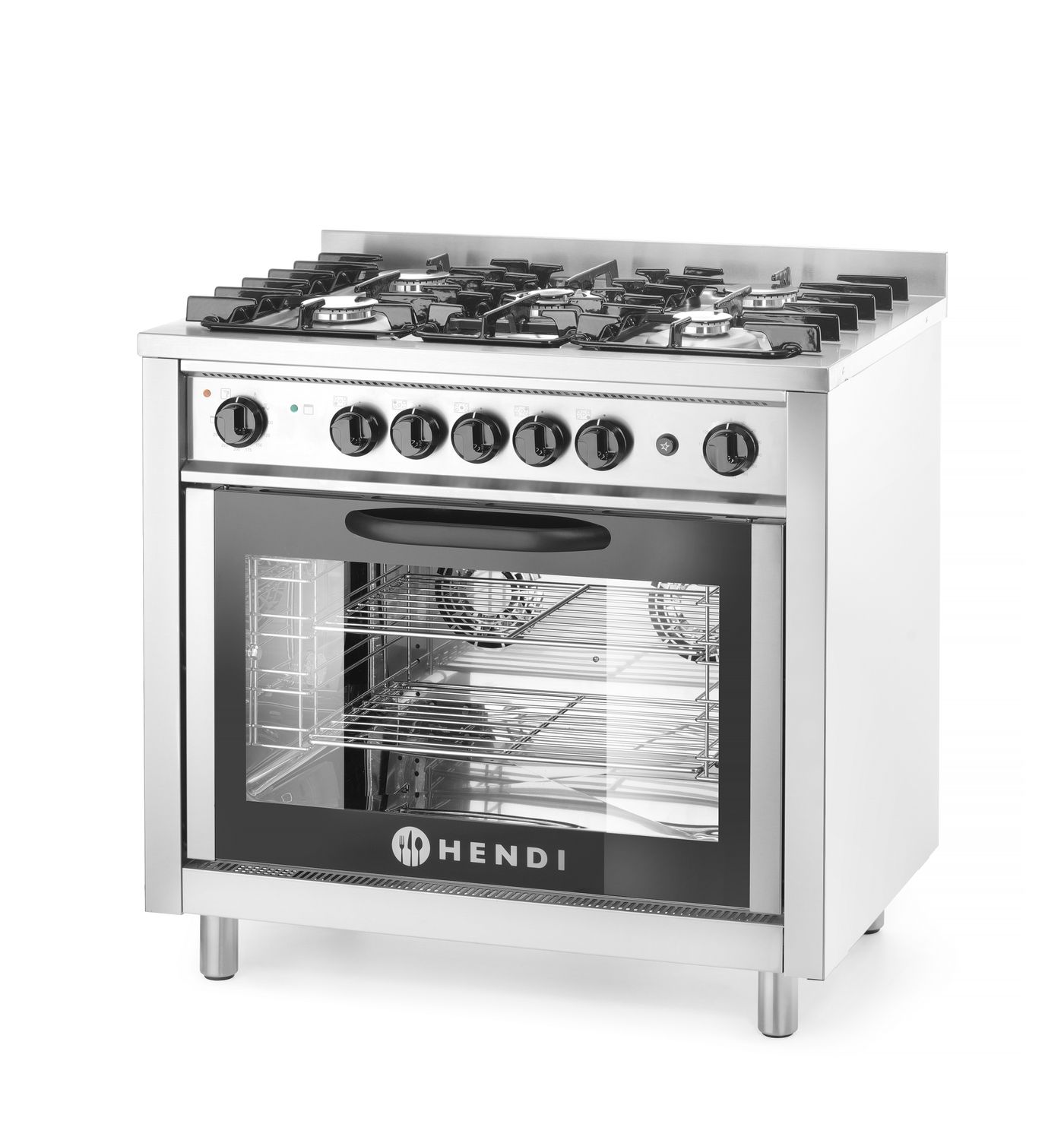 Plynový sporák - 5 hořáků s elektrickou troubou, HENDI, Kitchen Line, Stříbrná, 230V/2900W, 14,3kW, 900x653x(H)900mm
