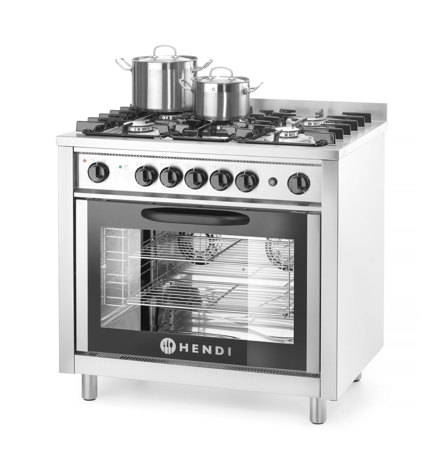 Plynový sporák - 5 hořáků s elektrickou troubou, HENDI, Kitchen Line, Stříbrná, 230V/2900W, 14,3kW, 900x653x(H)900mm