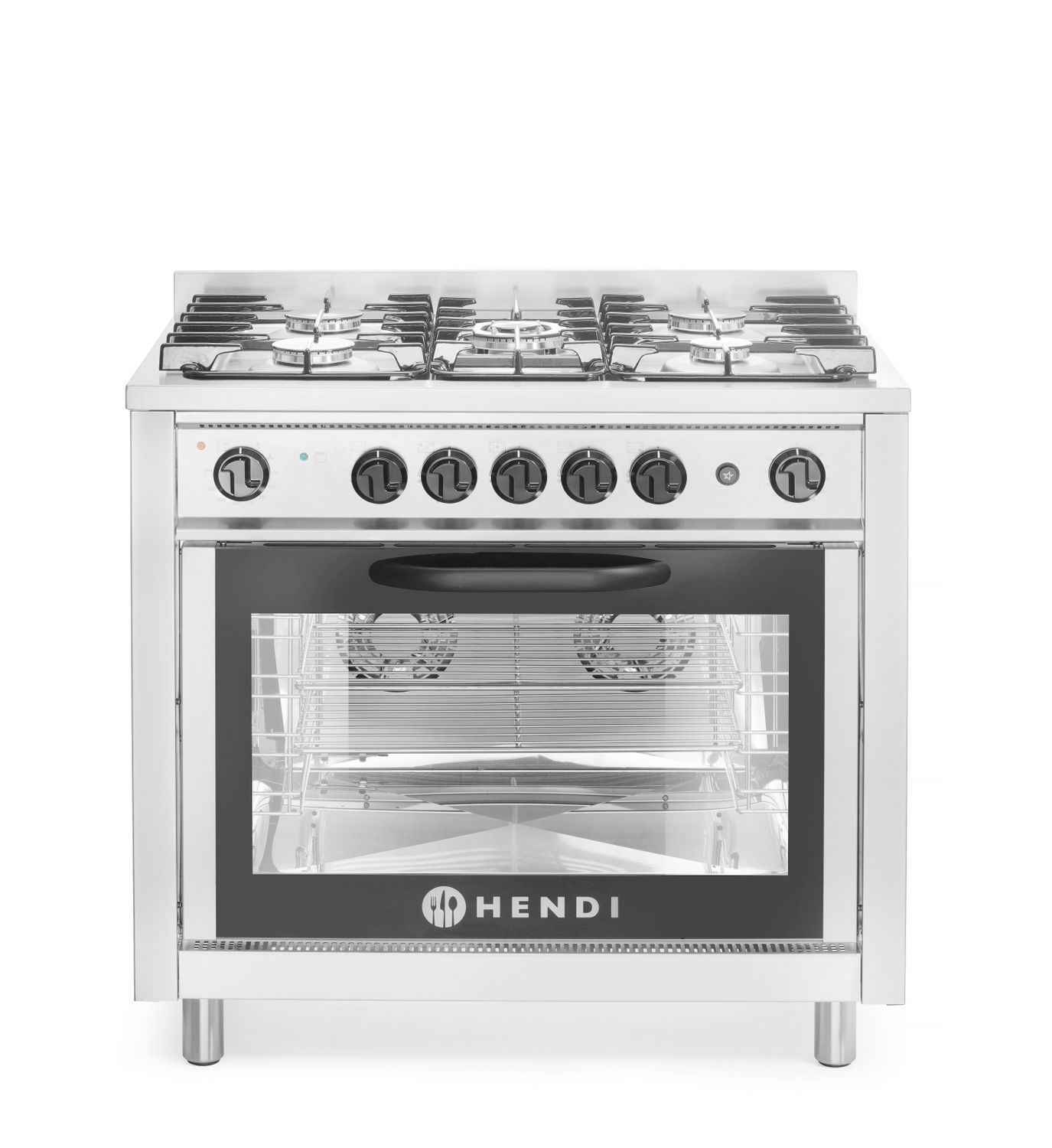 Plynový sporák - 5 hořáků s elektrickou troubou, HENDI, Kitchen Line, Stříbrná, 230V/2900W, 14,3kW, 900x653x(H)900mm