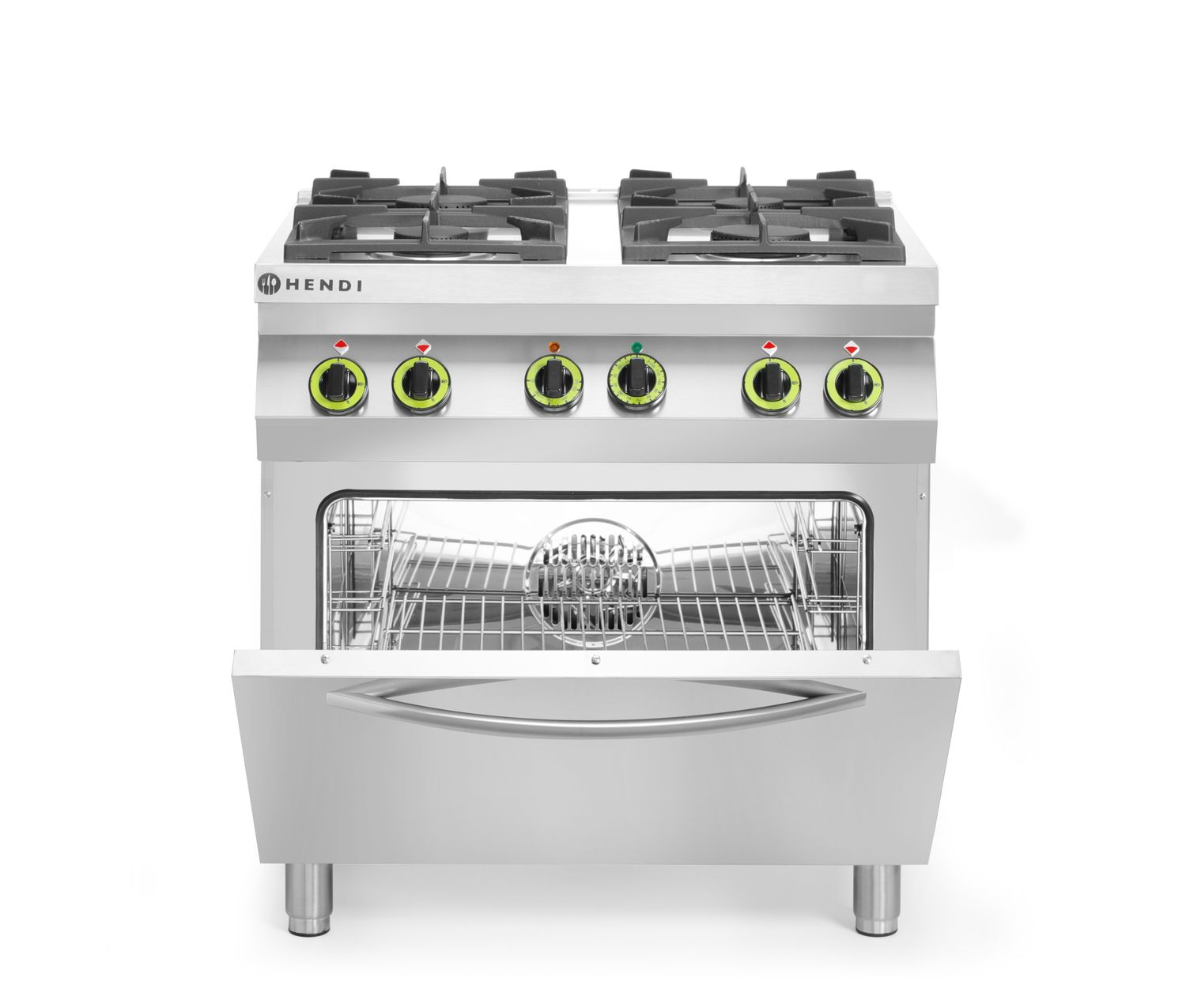 Plynový sporák Kitchen Line - 4 hořáky s konvektomatem GN 1/1, HENDI, Kitchen Line, 230V/3000W, 19kW, 800x722x(H)900mm