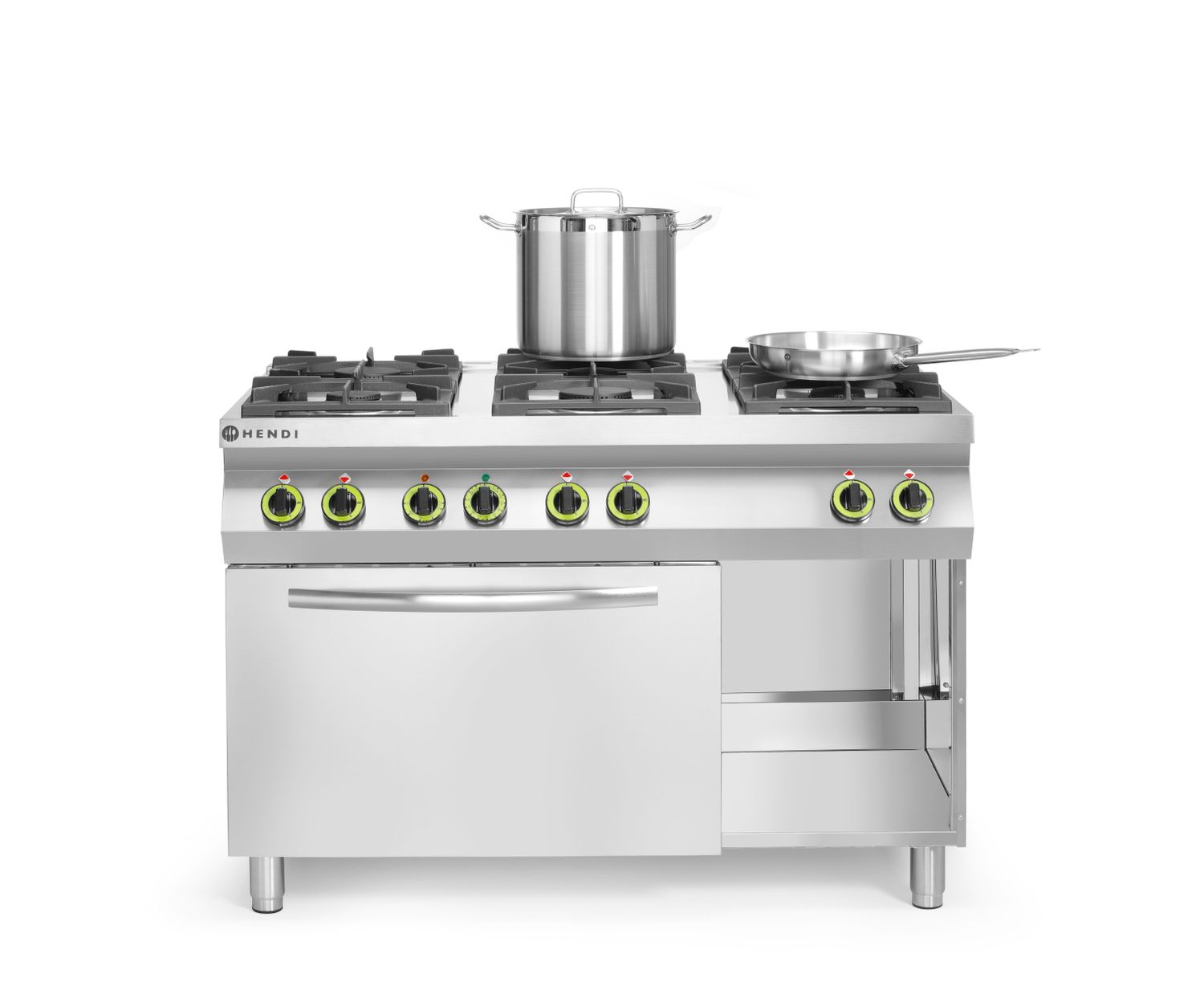 Plynový sporák Kitchen Line - 6 hořáků s konvektomatem GN 1/1, HENDI, Kitchen Line, 230V/3000W, 28,5kW, 1200x722x(H)900mm