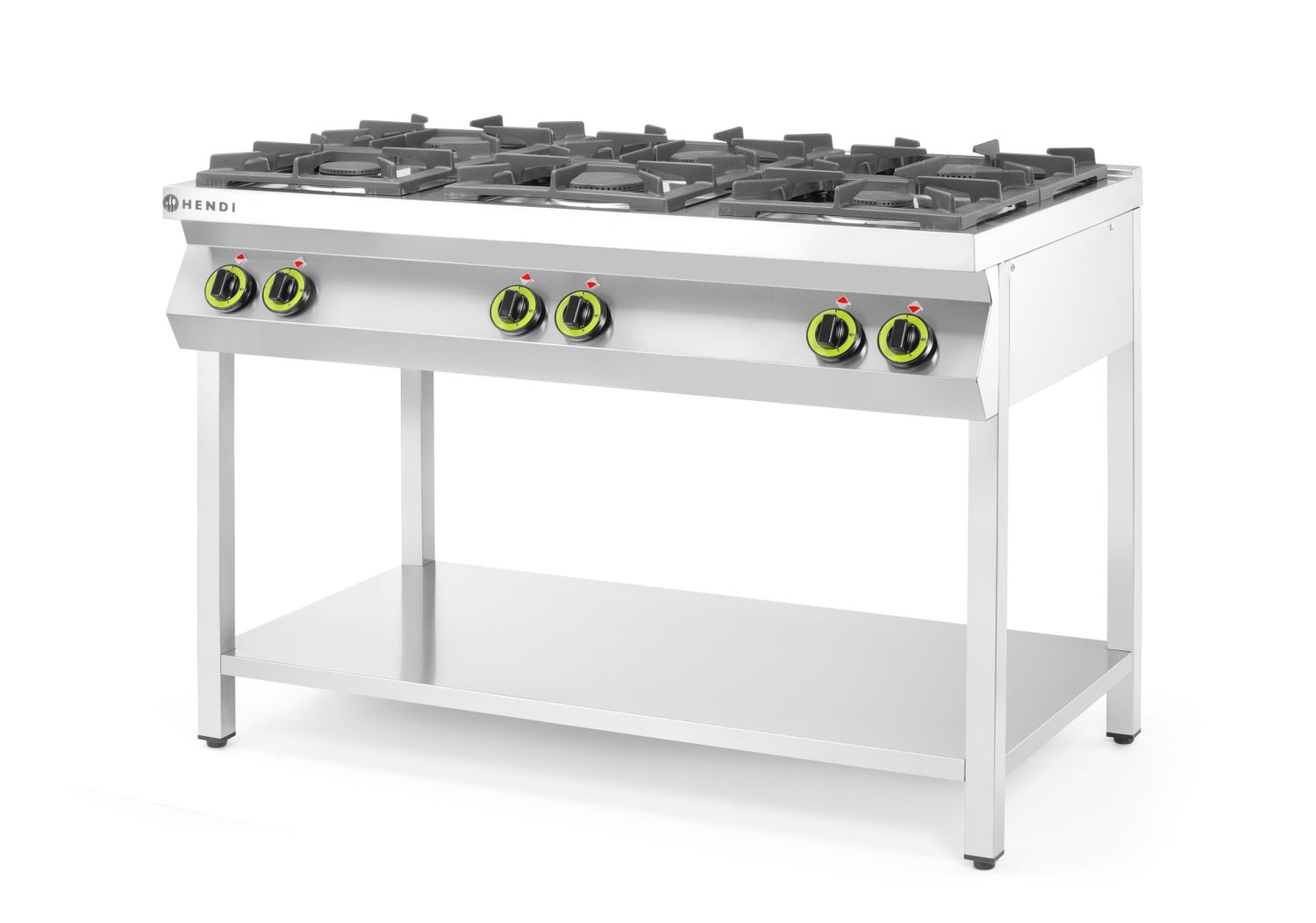 Plynový sporák - 6 hořáků s otevřenou podstavou, HENDI, Kitchen Line, 28,5kW, 1200x700x(H)900mm
