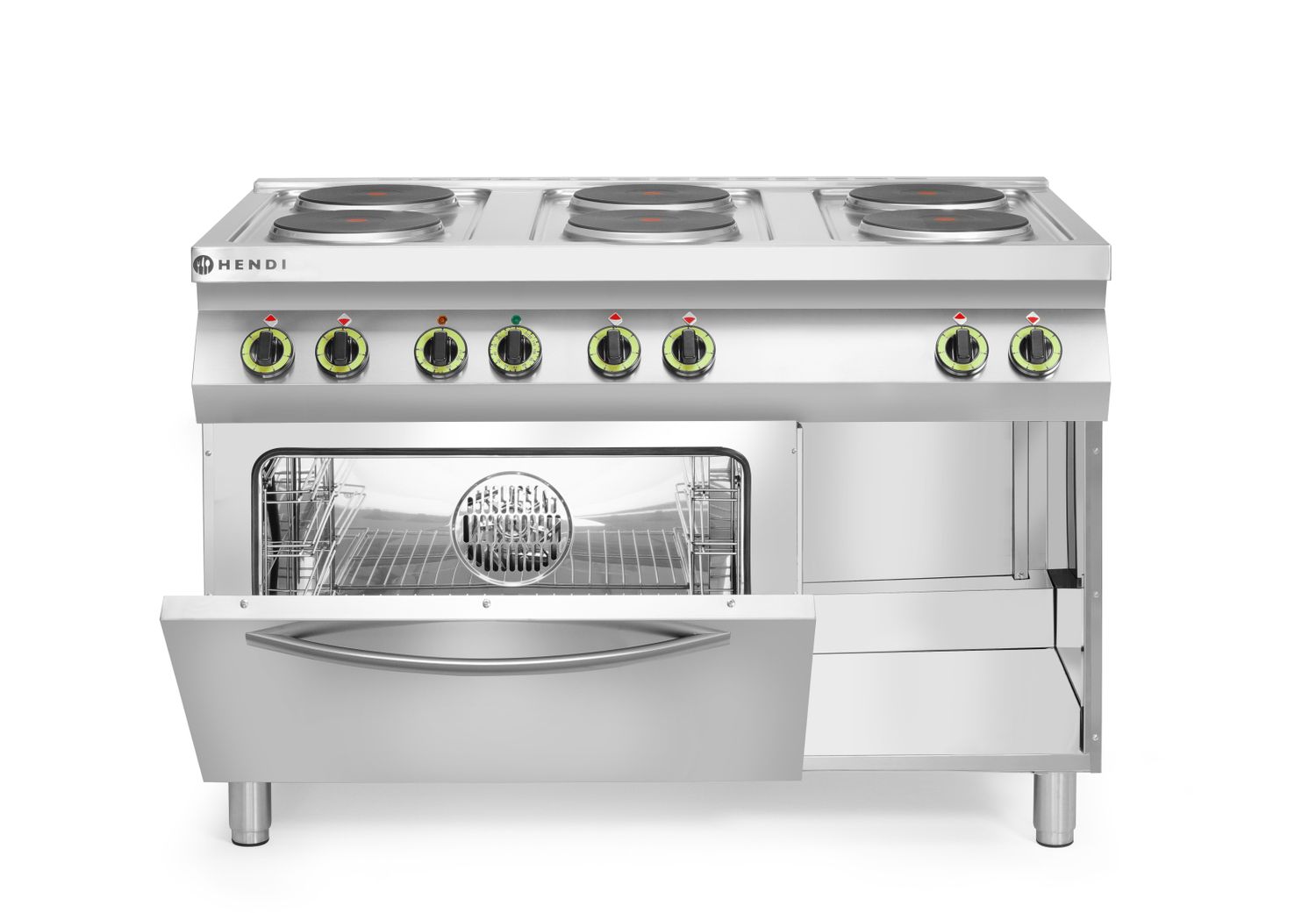 Elektrický vařič Kitchen Line – 6 plotýnek s konvektomatem GN 1/1, HENDI, Kitchen Line, 400V/18600W, 1200x700x(H)900mm
