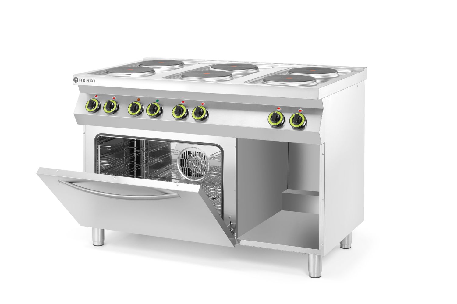 Elektrický vařič Kitchen Line – 6 plotýnek s konvektomatem GN 1/1, HENDI, Kitchen Line, 400V/18600W, 1200x700x(H)900mm