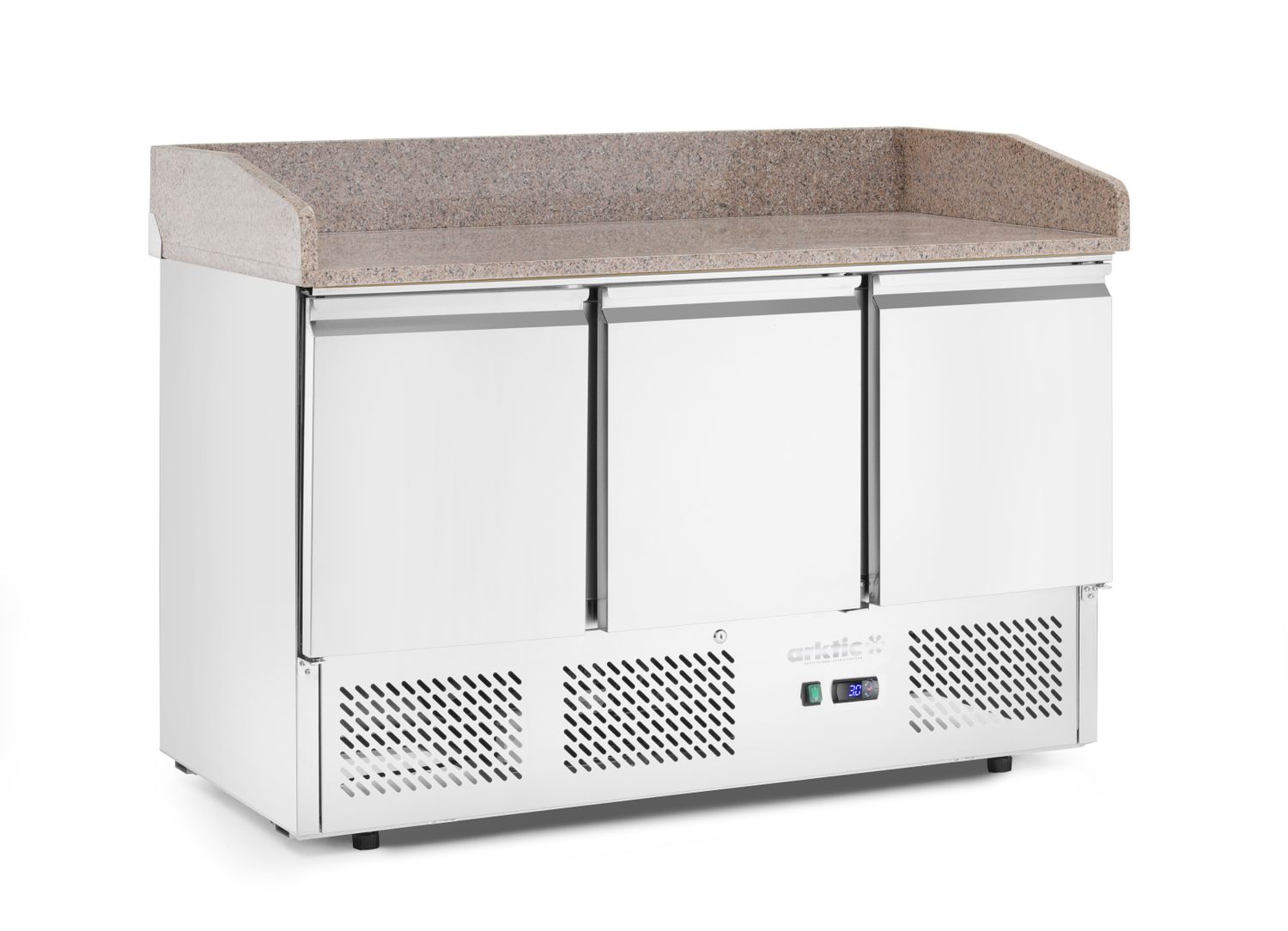 Třídveřový chladicí vozík na pizzu se skleněným nástavcem a žulovou pracovní deskou, Arktic, 254L, 230V/400W, 1400x700x(H)1491mm