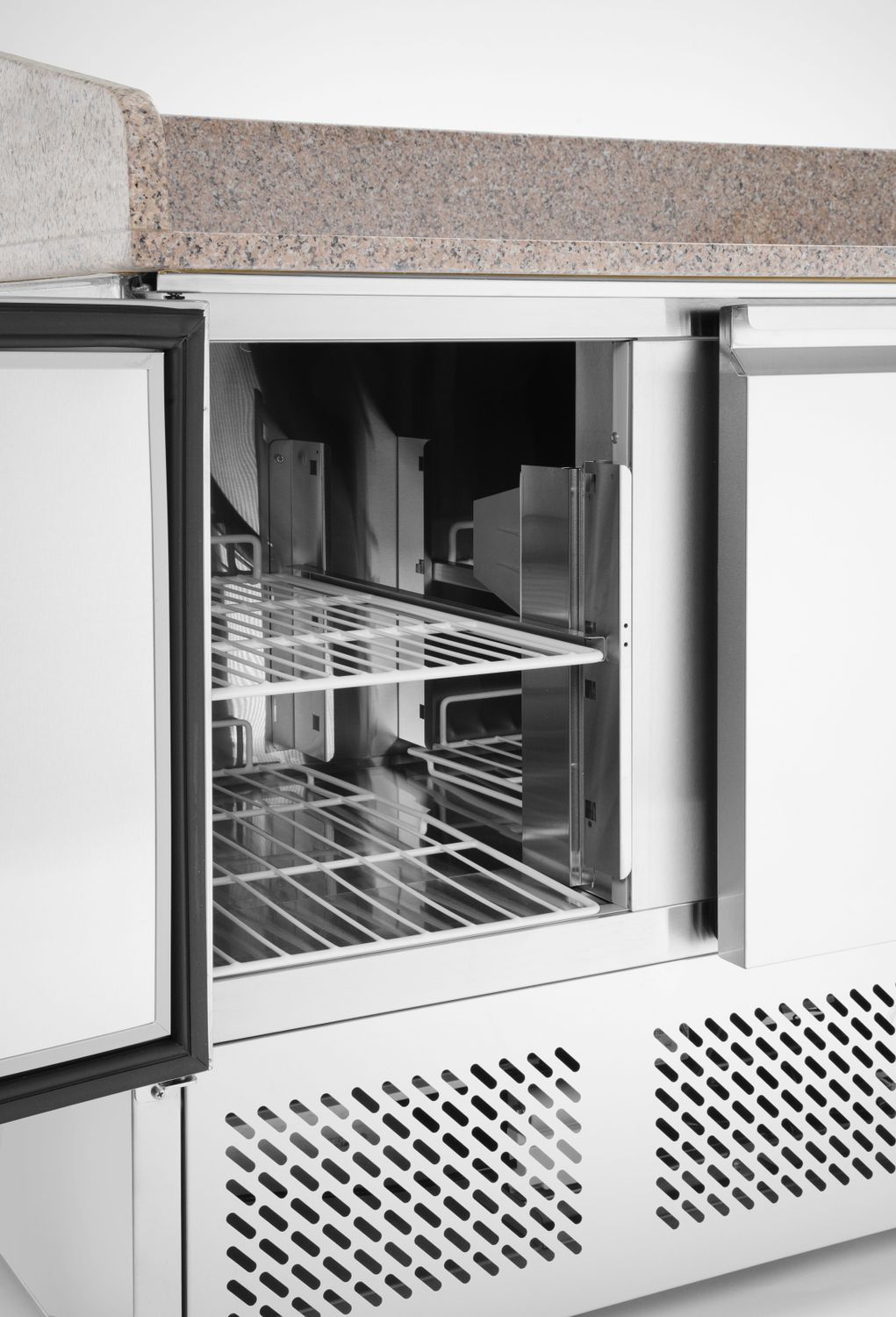 Třídveřový chladicí vozík na pizzu se skleněným nástavcem a žulovou pracovní deskou, Arktic, 254L, 230V/400W, 1400x700x(H)1491mm