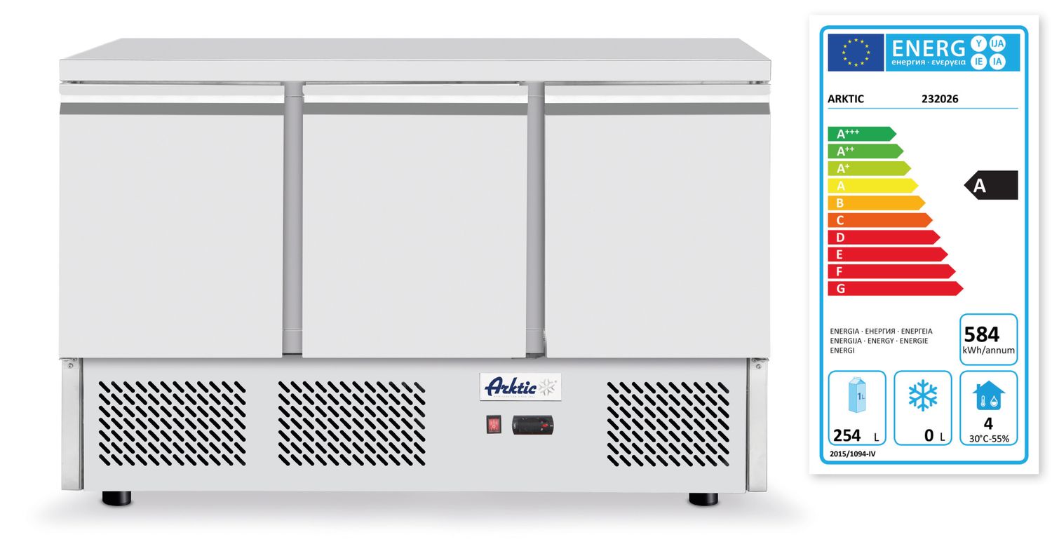 Třídveřový chladicí vozík na pizzu se skleněným nástavcem a žulovou pracovní deskou, Arktic, 254L, 230V/400W, 1400x700x(H)1491mm
