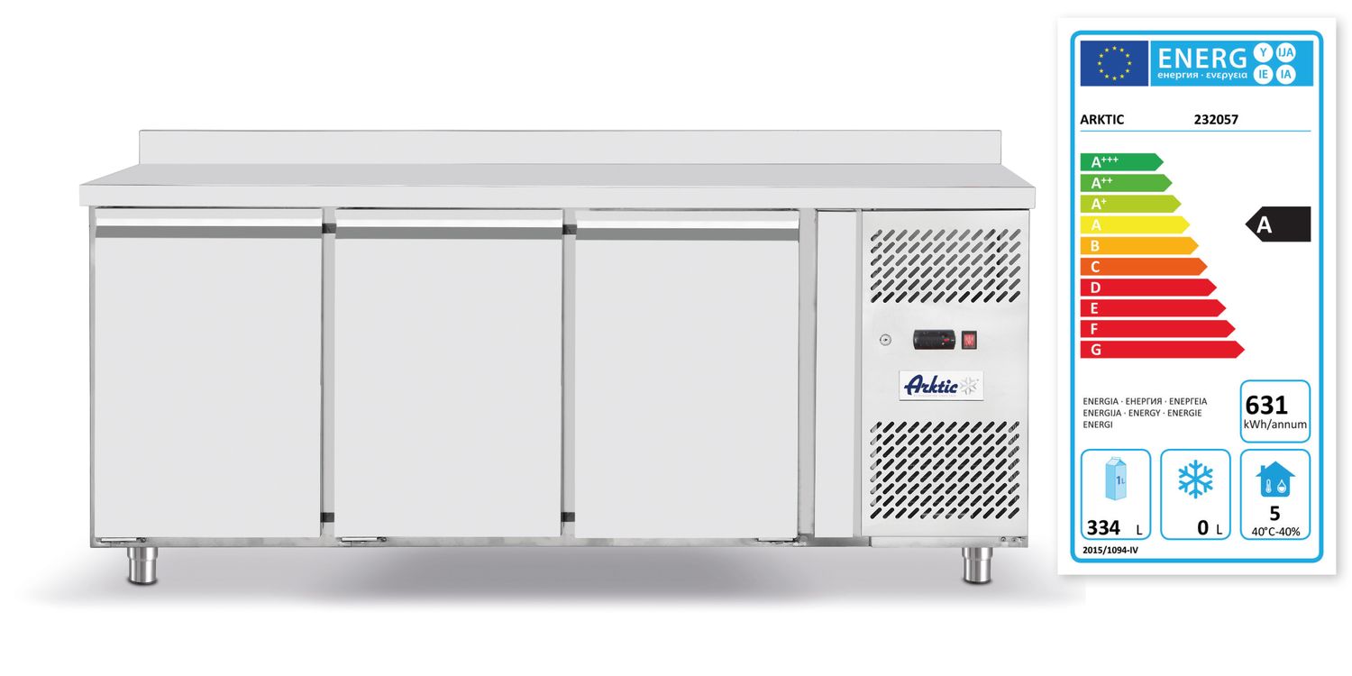 Třídveřový chladicí stůl s postranními jednotkami, Arktic, Profi Line, GN 1/1, 420L, 230V/400W, 1795x700x(H)879mm