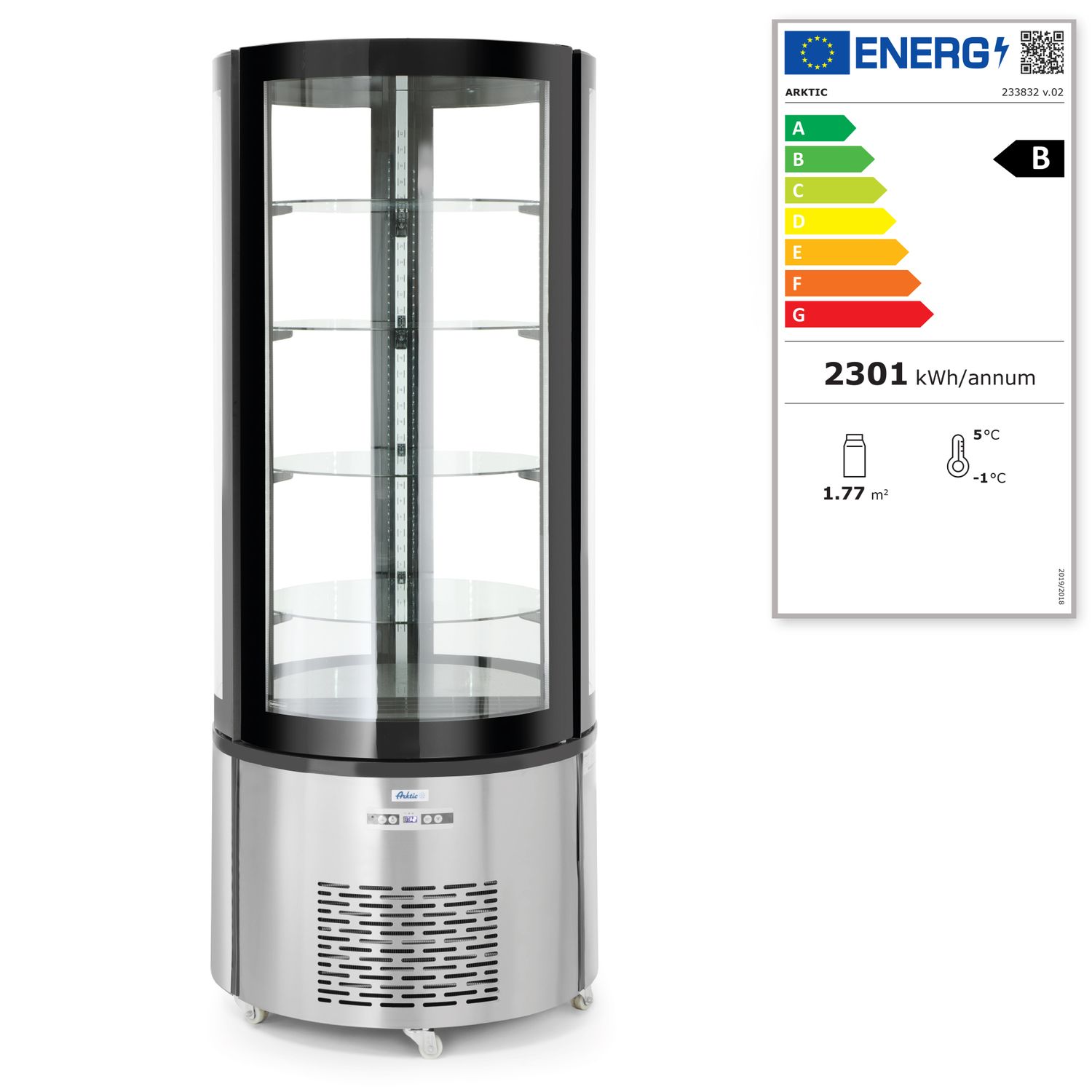 Chladicí vitrína, kulatá, Arktic, 360L, 230V/460W, ø680x(H)1755mm