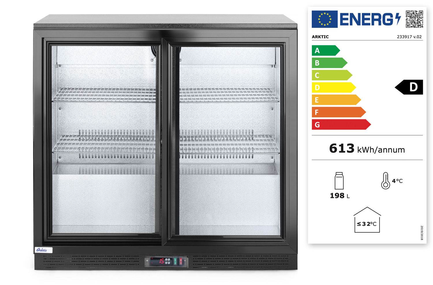 Zadní barová chladnička s dvojitými posuvnými dveřmi, Arktic, 158L, Černá, 220-240V/160W, 900x520x(H)865mm
