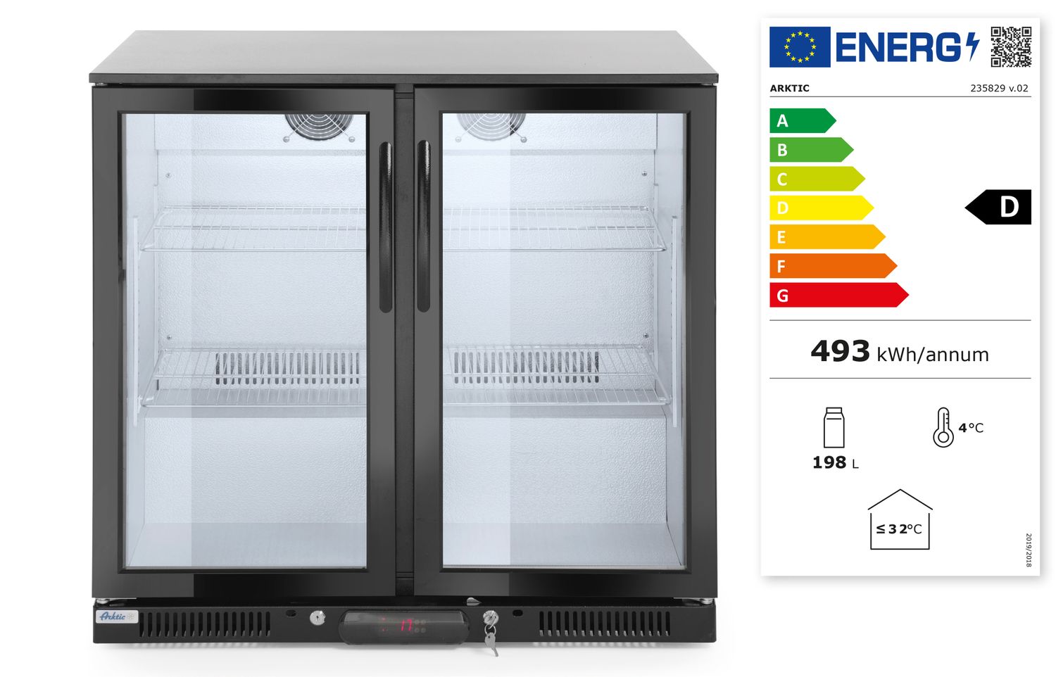 Zadní barová dvoudveřová chladnička, Arktic, 158L, Černá, 220-240V/160W, 900x540x(H)890mm