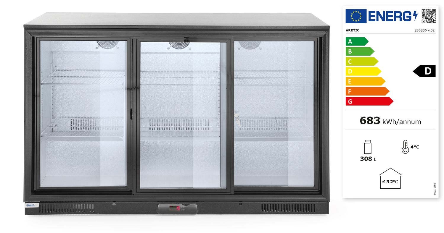 Zadní barová chladnička s trojitými posuvnými dveřmi, Arktic, 254L, Černá, 220-240V/160W, 1350x520x(H)865mm