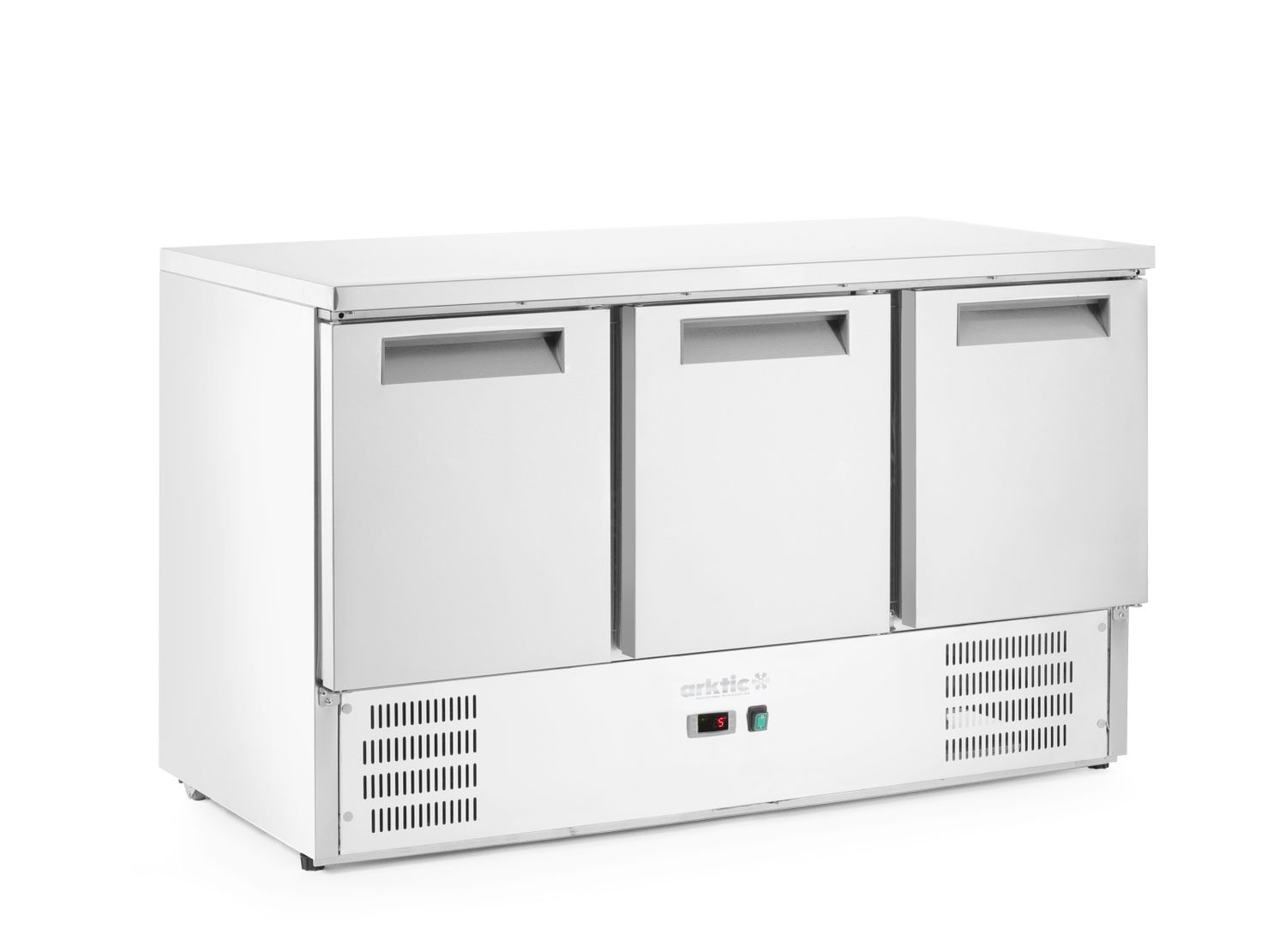 Třídveřový chladicí stůl s pracovní deskou a podstavcem, Arktic, 368L, 1365x700x(H)850mm