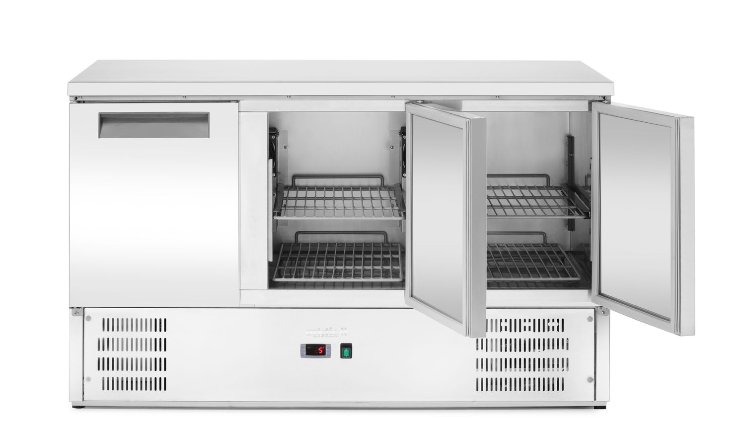Třídveřový chladicí stůl s pracovní deskou a podstavcem, Arktic, 368L, 1365x700x(H)850mm
