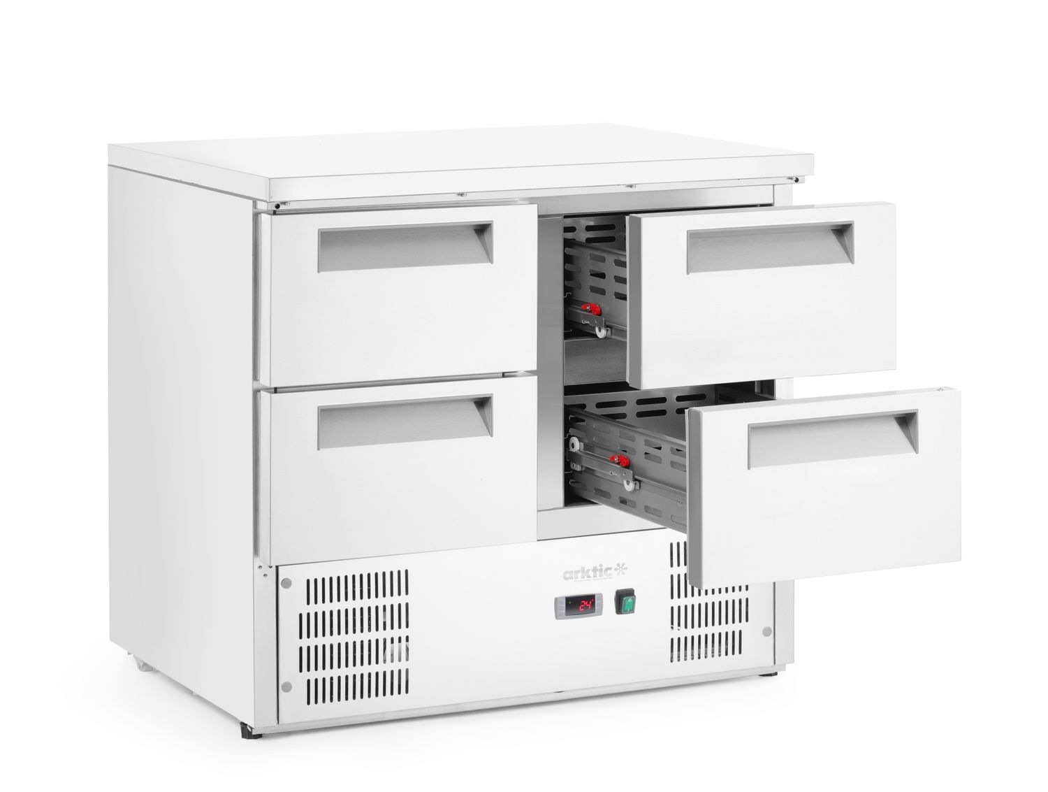 Chladicí stůl s pracovní deskou z nerezové oceli, Arktic, stůl chladící se 4 zásuvkami, 247L, 900x700x(H)850mm