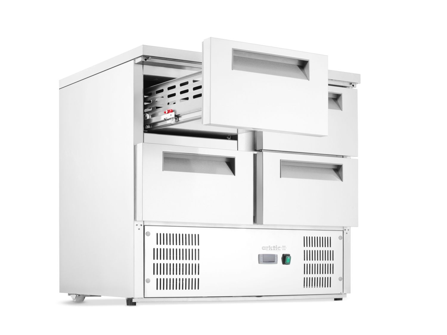 Chladicí stůl s pracovní deskou z nerezové oceli, Arktic, stůl chladící se 4 zásuvkami, 247L, 900x700x(H)850mm