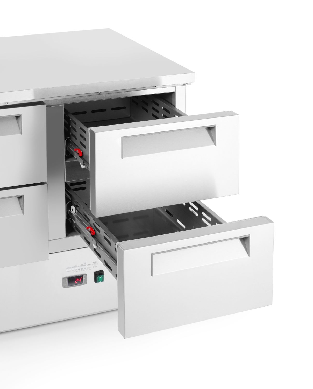 Chladicí stůl s pracovní deskou z nerezové oceli, Arktic, stůl chladící se 4 zásuvkami, 247L, 900x700x(H)850mm