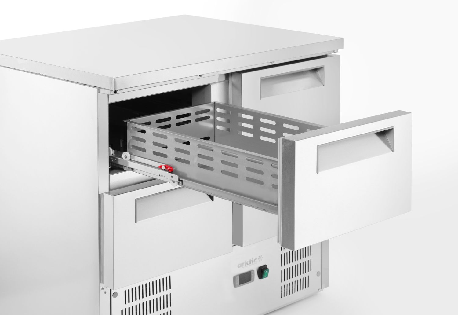 Chladicí stůl s pracovní deskou z nerezové oceli, Arktic, stůl chladící se 4 zásuvkami, 247L, 900x700x(H)850mm