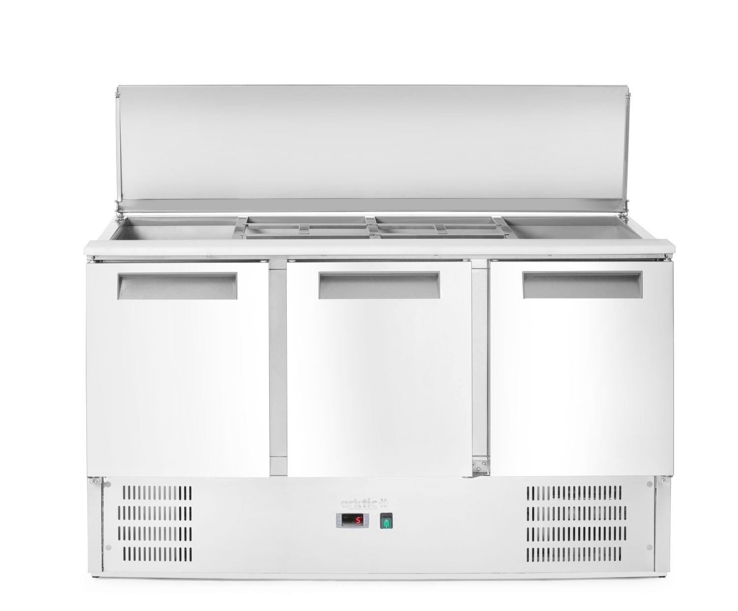 Třídveřový chlazený salátový stůl s odklápěcím víkem, Arktic, 368L, 230V/155W, 1365x700x(H)860mm