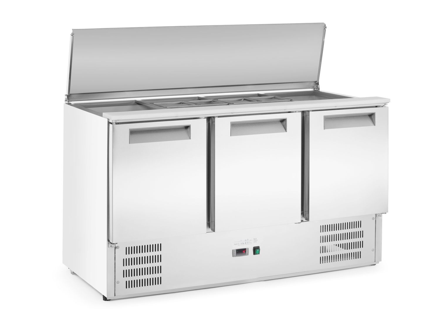 Třídveřový chlazený salátový stůl s odklápěcím víkem, Arktic, 368L, 230V/155W, 1365x700x(H)860mm