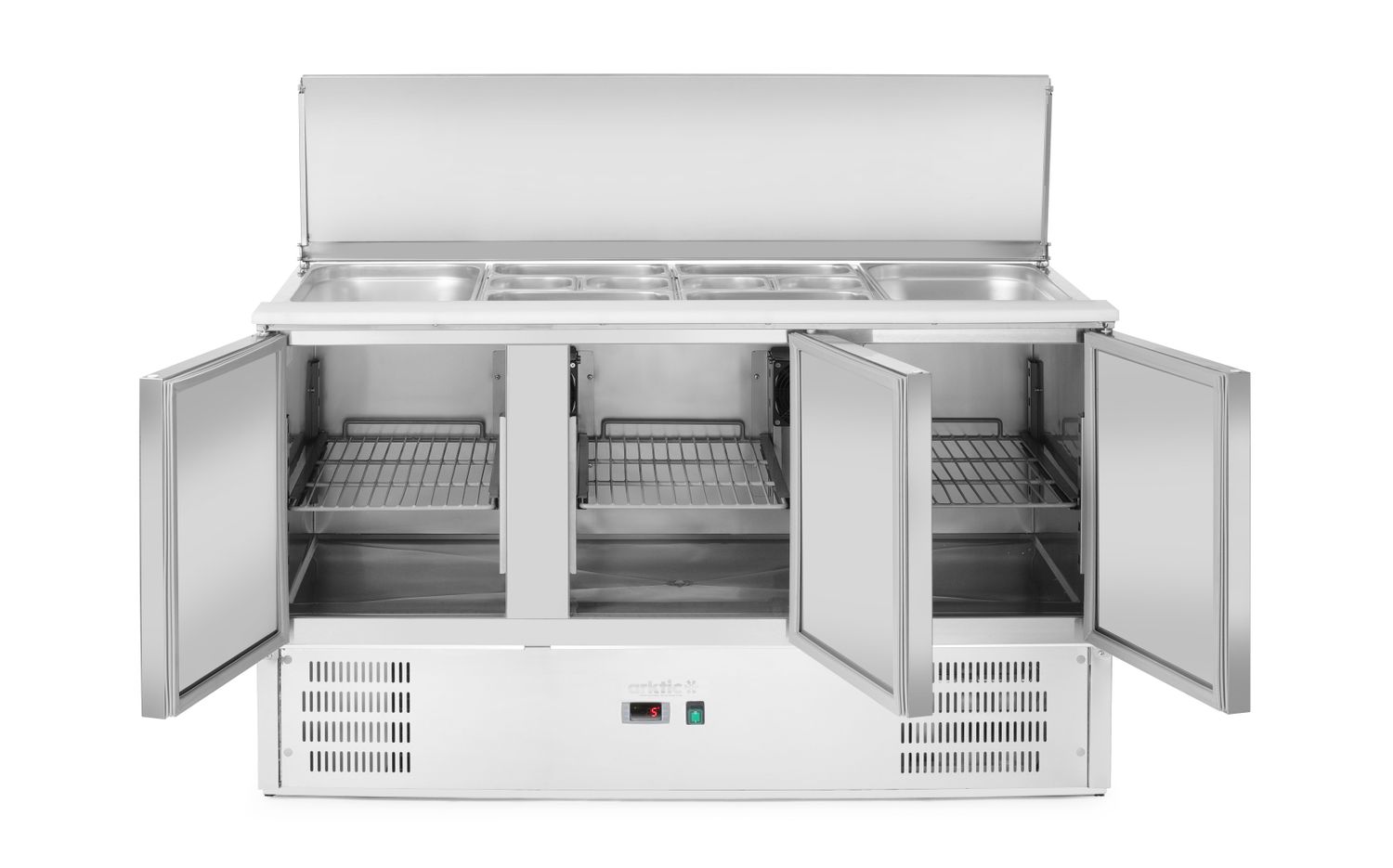 Třídveřový chlazený salátový stůl s odklápěcím víkem, Arktic, 368L, 230V/155W, 1365x700x(H)860mm